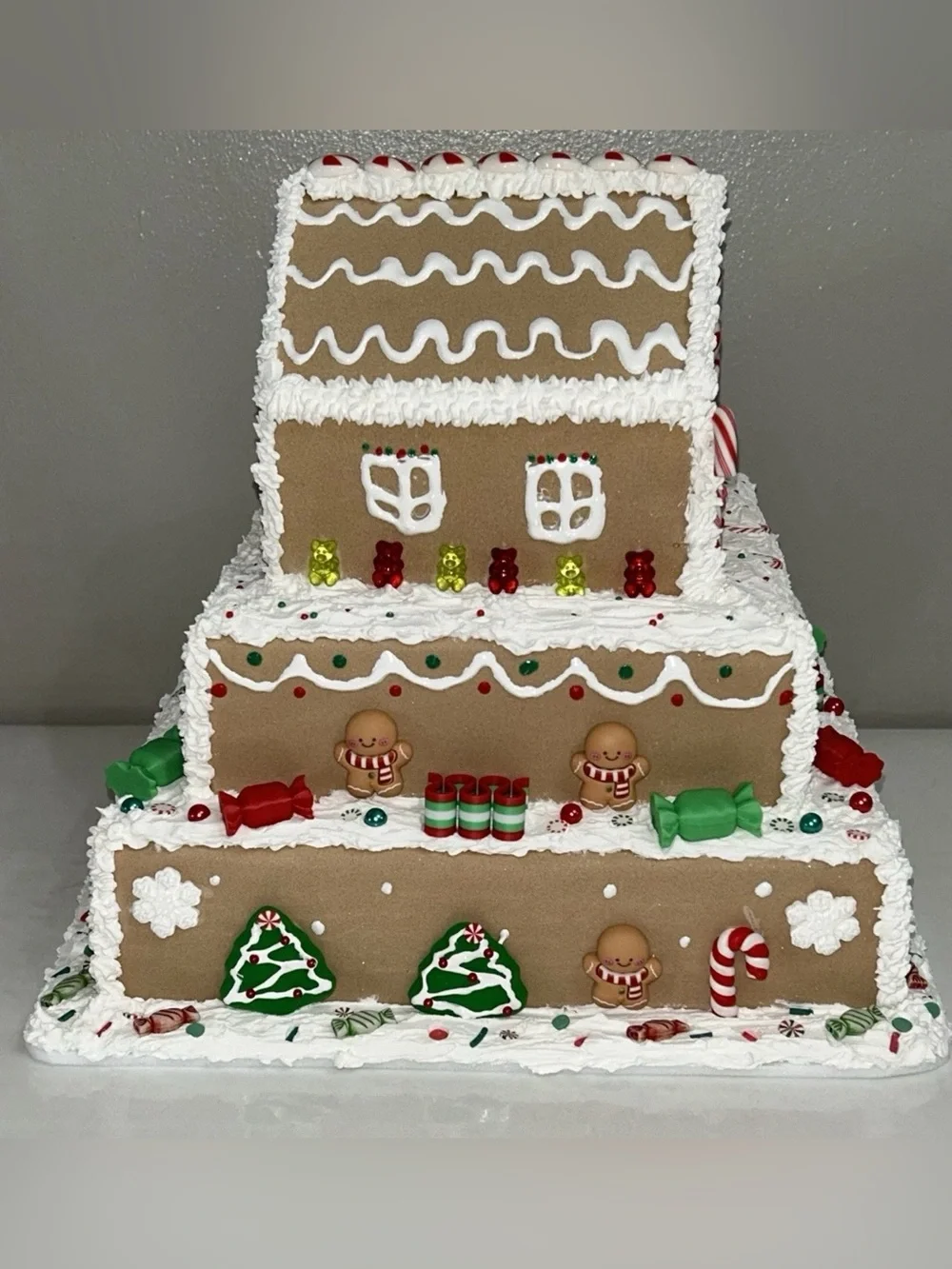 Fake Cake Gingerbread House Holiday Decor in Red & Green Handmade